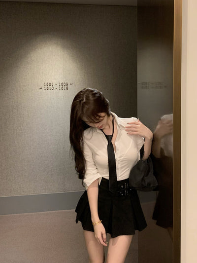 White Polo Collar Long Sleeve Shirt Women