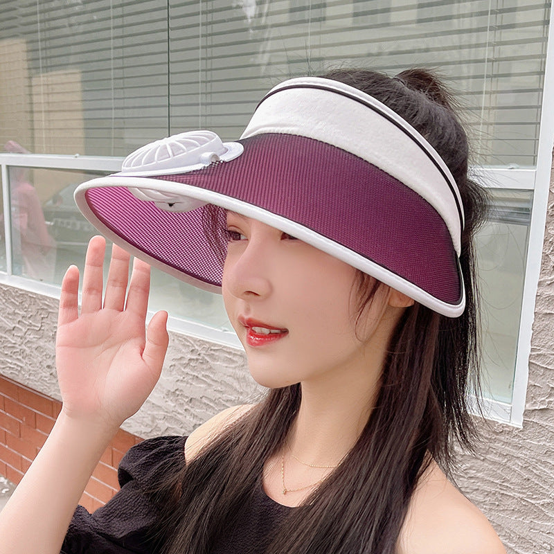 Brim Fan Sun Bonnet Woman Charging