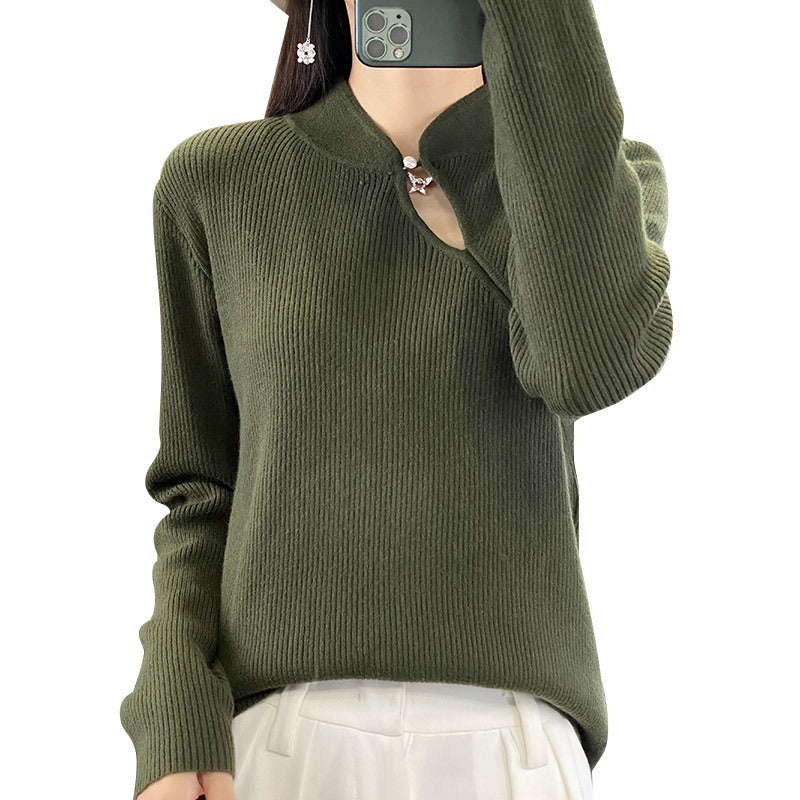 Half Turtleneck New Chinese Style Buckle Sweater Women's Sweater