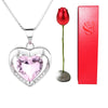 Valentines Day Gift Heart Shaped Blue Purple Crystal Diamond Pendant Rose Head Necklace