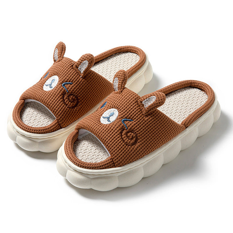 Cartoon Open Toe Couple Hemp Slippers