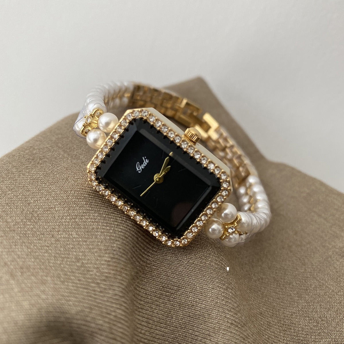 Silver Black Square Pearl Bracelet Diamond