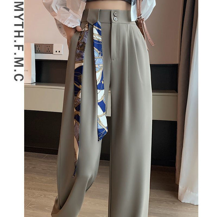 High Waist Narrow Version Ice Silk Wide-leg Pants Drape