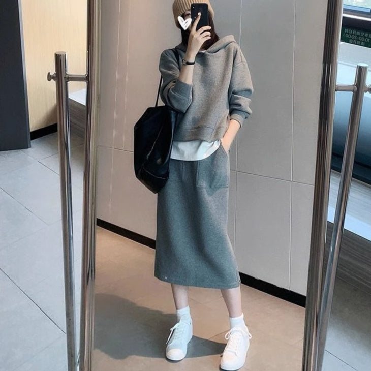 Casual Fashion Women's Hoodie Skirt Suit