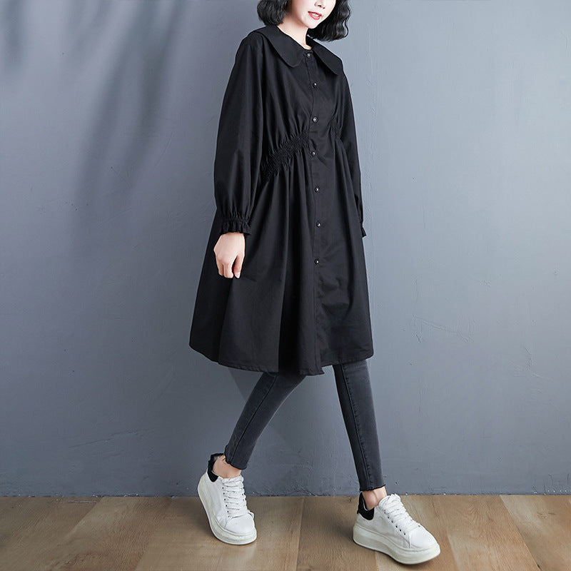 Ladies Loose Mid-length Doll Collar Pleated Shirt