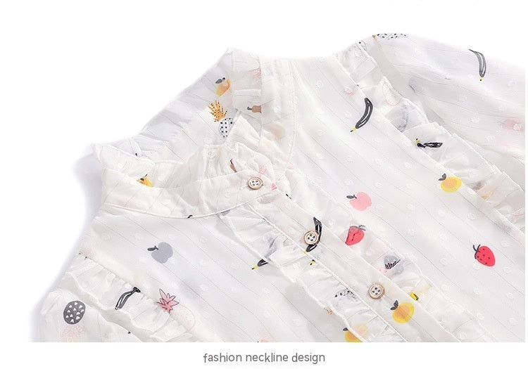 Women's Fashion Stand Collar Ruffle White Shirt