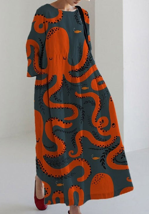 Women's Casual Loose Print Mid-length Dress