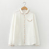 Women's Elegance Doll Collar Embroidered Pleated Long Sleeve Shirt