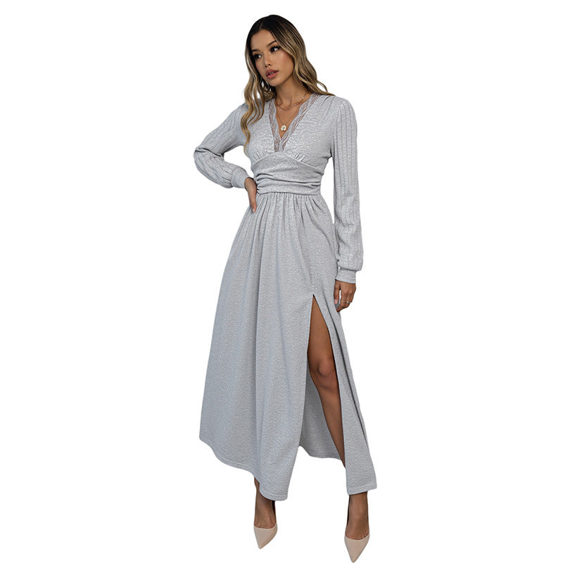 V-neck Long-sleeve Dress Women's