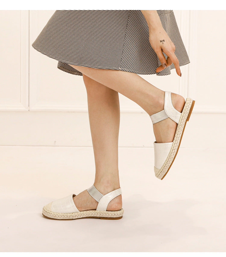 Soft soled Straw Woven Plus Size Shoes, One-legged Lazy Sandals