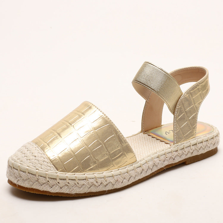 Soft soled Straw Woven Plus Size Shoes, One-legged Lazy Sandals