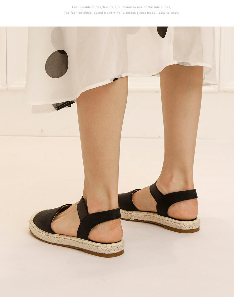 Soft soled Straw Woven Plus Size Shoes, One-legged Lazy Sandals