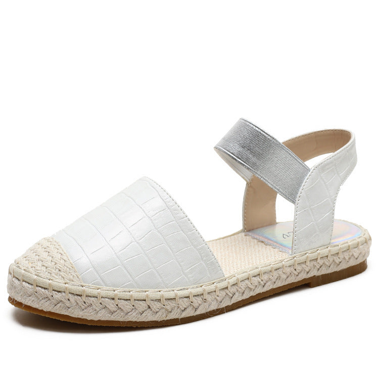 Soft soled Straw Woven Plus Size Shoes, One-legged Lazy Sandals