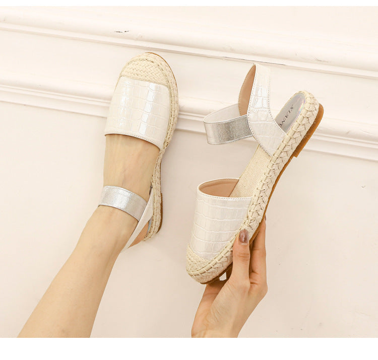 Soft soled Straw Woven Plus Size Shoes, One-legged Lazy Sandals