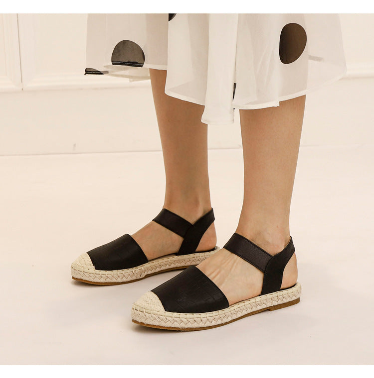 Soft soled Straw Woven Plus Size Shoes, One-legged Lazy Sandals