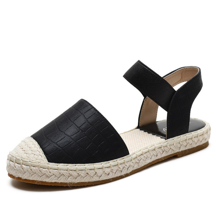 Soft soled Straw Woven Plus Size Shoes, One-legged Lazy Sandals