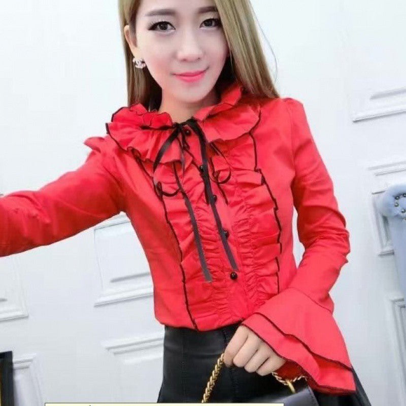 Spring Blouse Women's New Style Western-style Fashion Ruffled Shirt