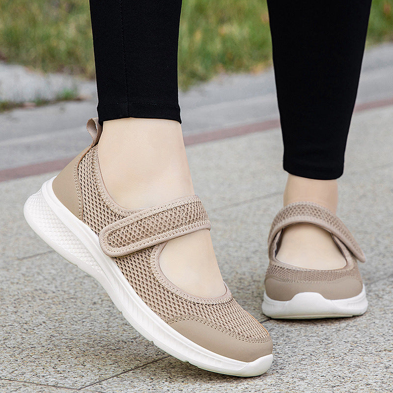 Low-top Thick Bottom Hollow Buckle Casual Mesh Shoes For The Old