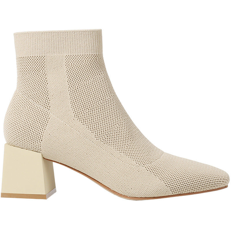 All-match Stretch Knitted High Heel Solid Color