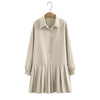 Pleated Dress With Long Sleeves And Shirt Collar