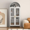 SUPEER Metal Showcase Sideboard Standing Cabinet With Arch Roof, Kitchen Cabinet With 2 Glass Doors, Glass Display Cabinet For Living Room, Bedroom, 185 X 80 X 40 Cm White