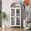 SUPEER Metal Showcase Sideboard Standing Cabinet With Arch Roof, Kitchen Cabinet With 2 Glass Doors, Glass Display Cabinet For Living Room, Bedroom, 185 X 80 X 40 Cm White