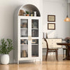 SUPEER Metal Showcase Sideboard Standing Cabinet With Arch Roof, Kitchen Cabinet With 2 Glass Doors, Glass Display Cabinet For Living Room, Bedroom, 185 X 80 X 40 Cm White