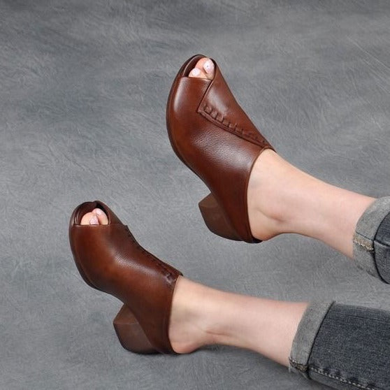 Square Heel Peep-toe Slippers