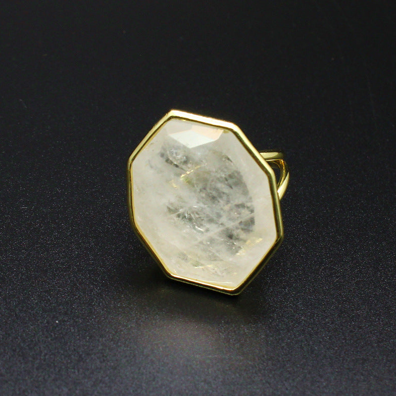 Crystal Ornament Natural Stone Polygon Exaggerated Big Ring