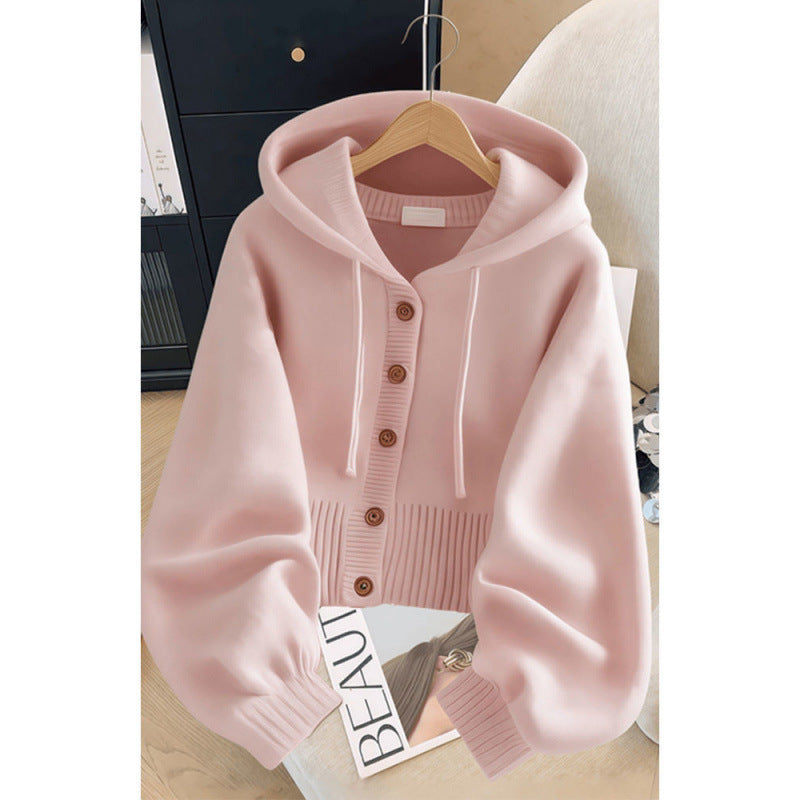 Soft Glutinous Hooded Sweater Coat Ladies