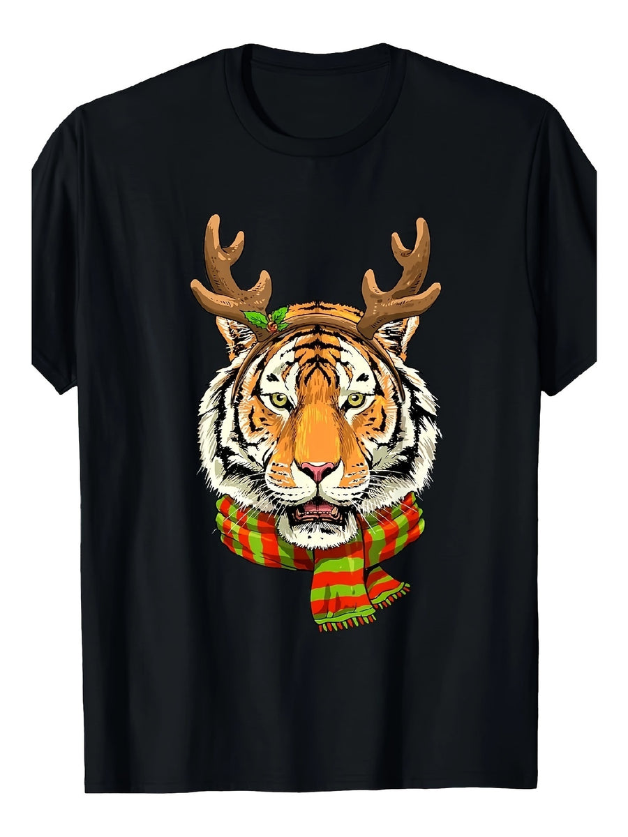 Christmas Tiger Patterned Tshirt Holiday Gift  Design Unisex
