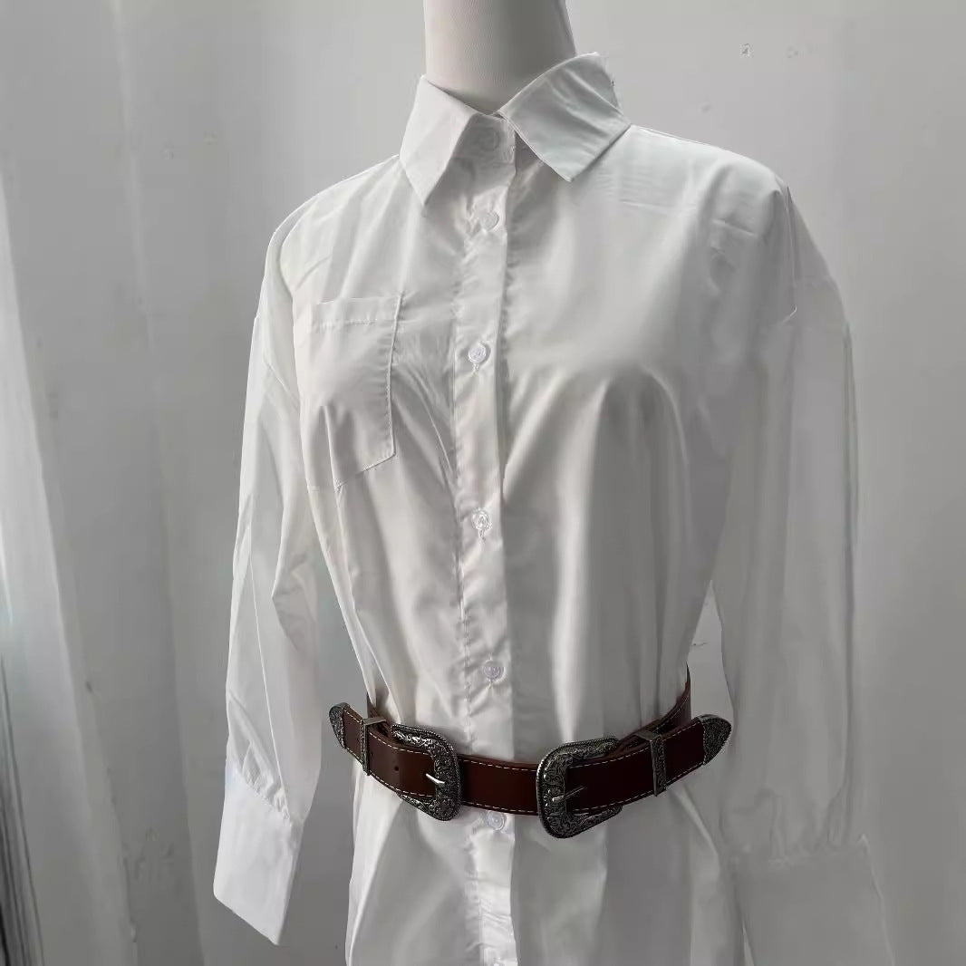 White Collar Shirt Dress Women's Autumn