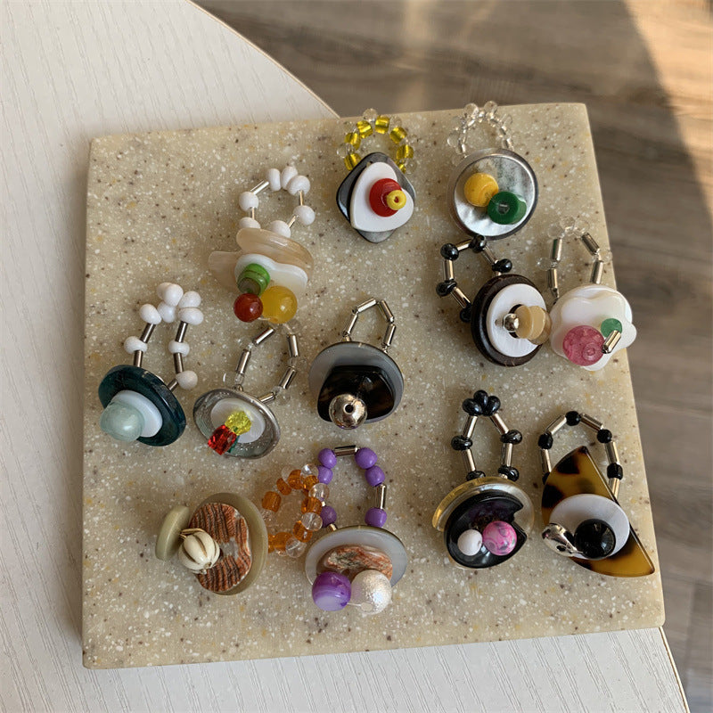 Multi-Element Vintage Beaded Ring For Women Trendy Light Luxury Minority Design