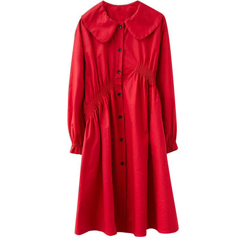 Ladies Loose Mid-length Doll Collar Pleated Shirt