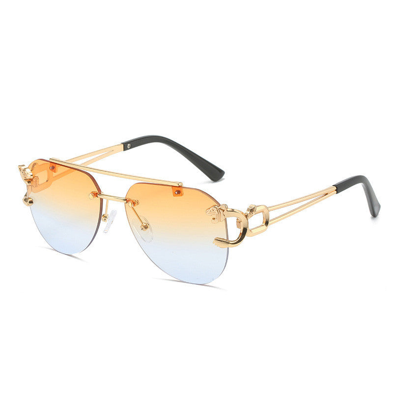 Rimless Leopard Head Sunglasses Women Men's Double Beam Personality