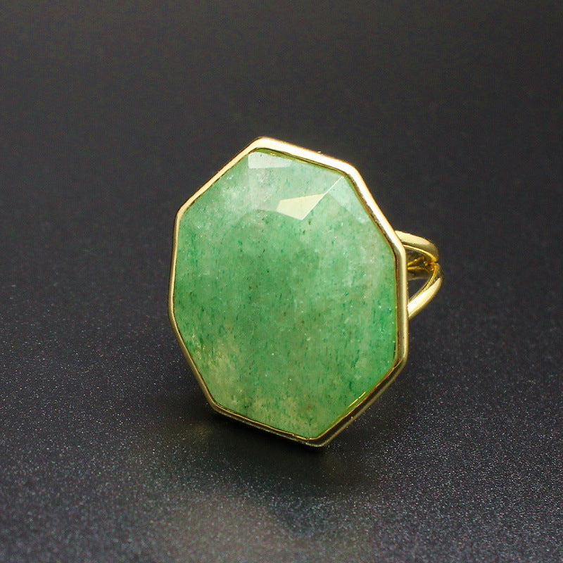 Crystal Ornament Natural Stone Polygon Exaggerated Big Ring