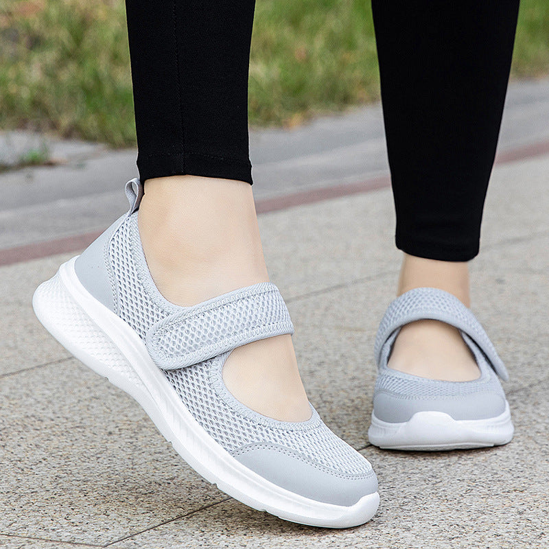 Low-top Thick Bottom Hollow Buckle Casual Mesh Shoes For The Old