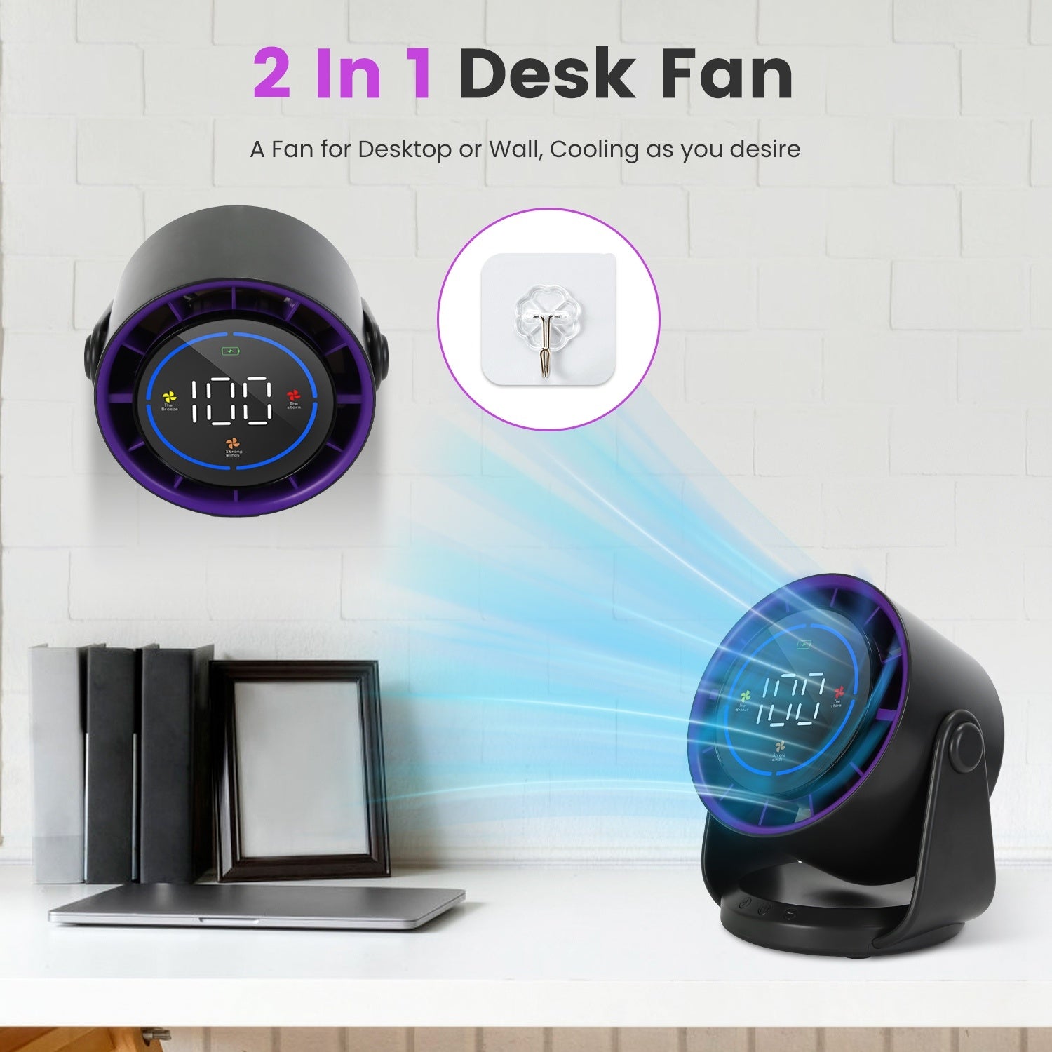 1Pc Desk Fan Battery Operated Wall Mounted Fan
