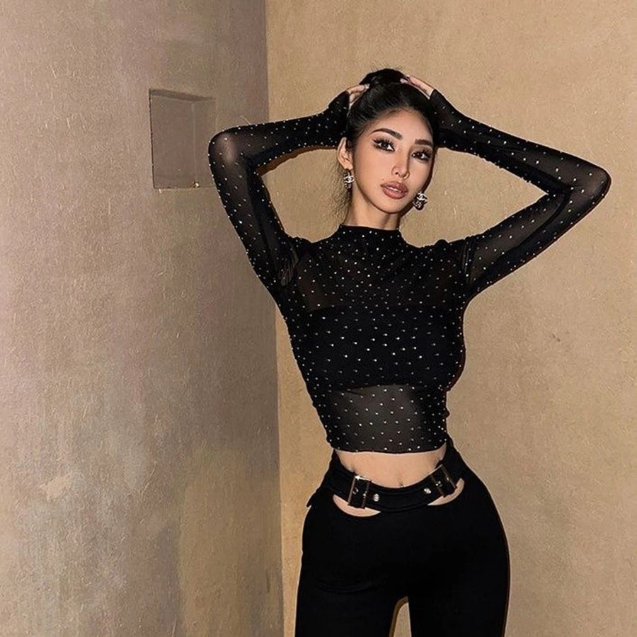 Polyester Fiber Black Top For Women