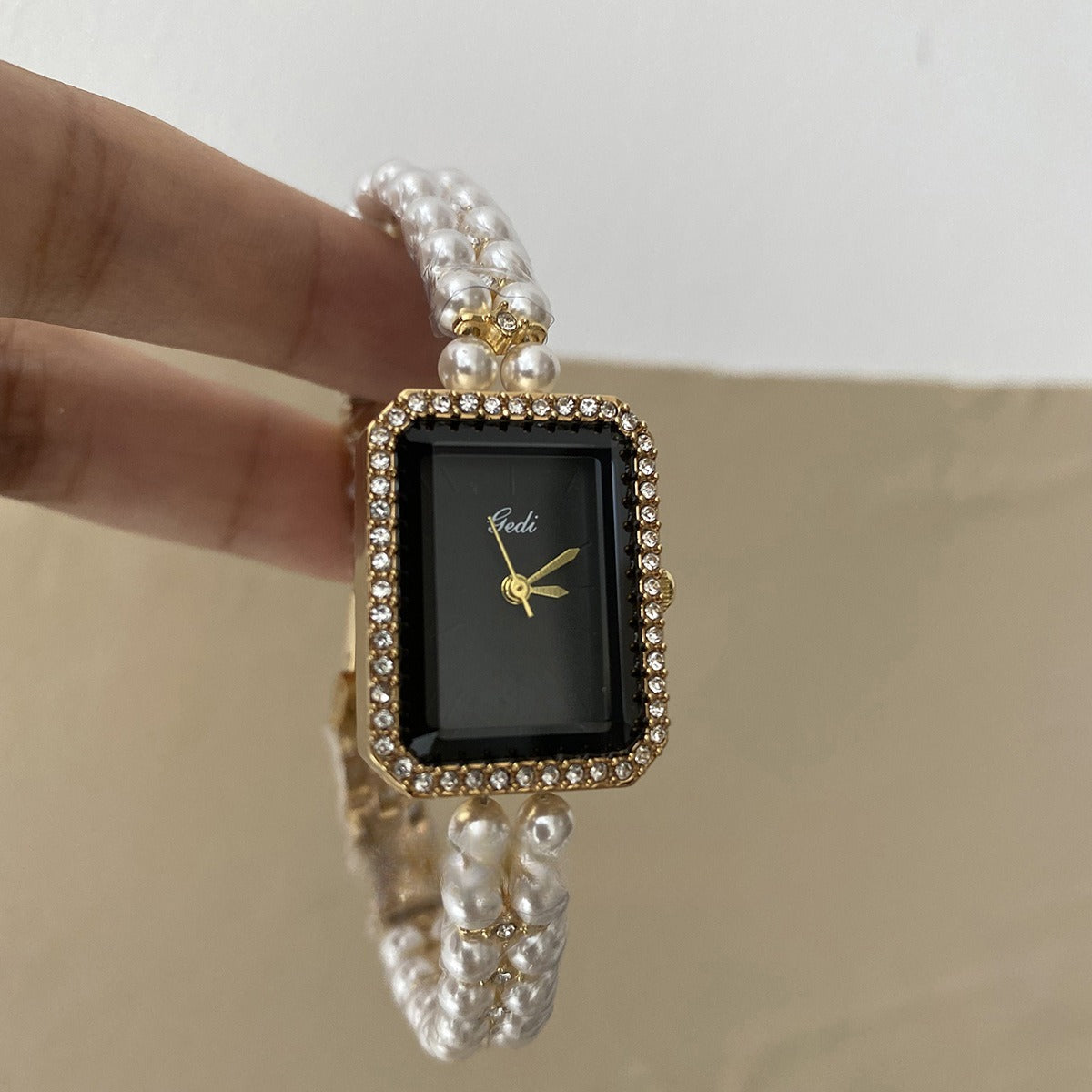 Silver Black Square Pearl Bracelet Diamond