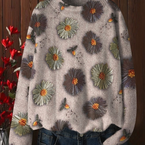 Western Style Beautiful Design Loose Slimming Printed Sweater Niche Fashion