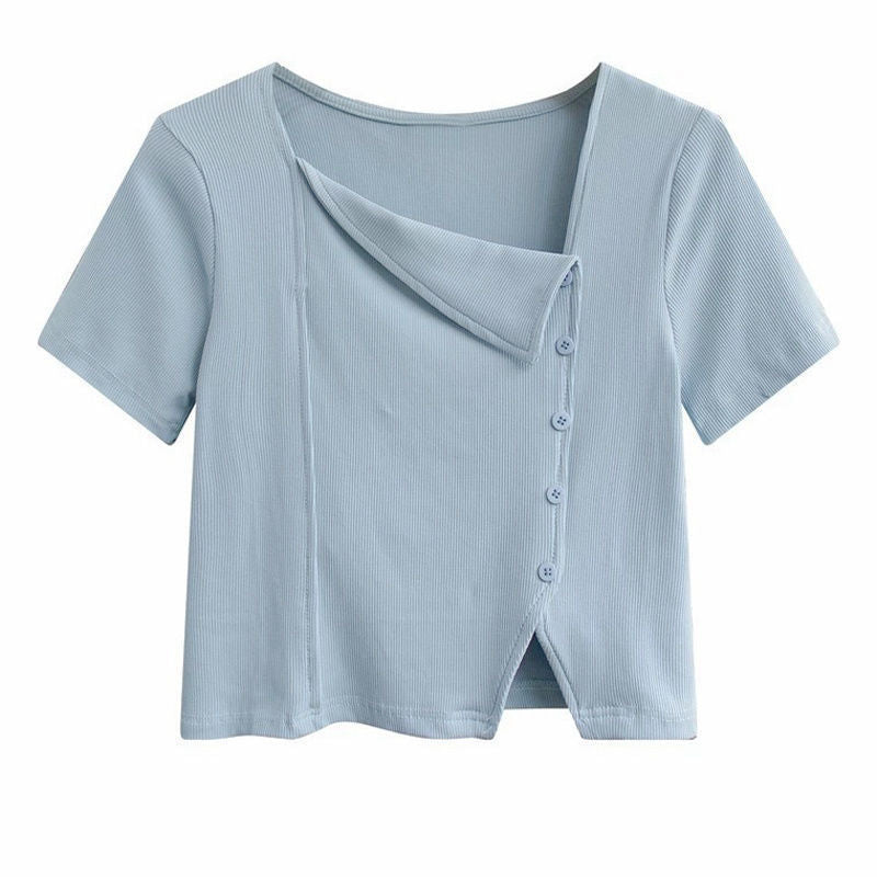 Women's Irregular Square Collar Split Shoulder T-shirt