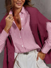 Women's Plus Size Striped Work Casual Long Sleeve Shirt