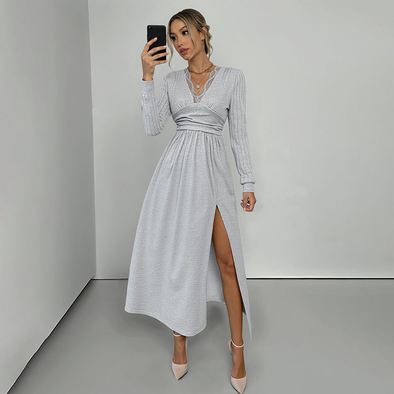 V-neck Long-sleeve Dress Women's