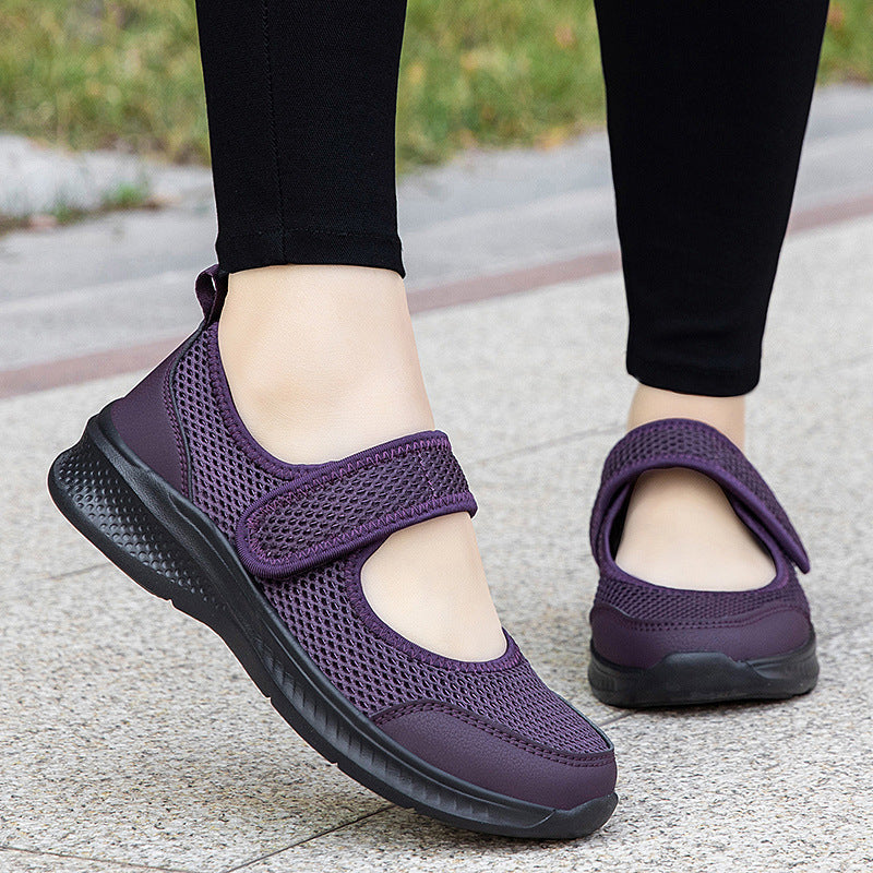 Low-top Thick Bottom Hollow Buckle Casual Mesh Shoes For The Old