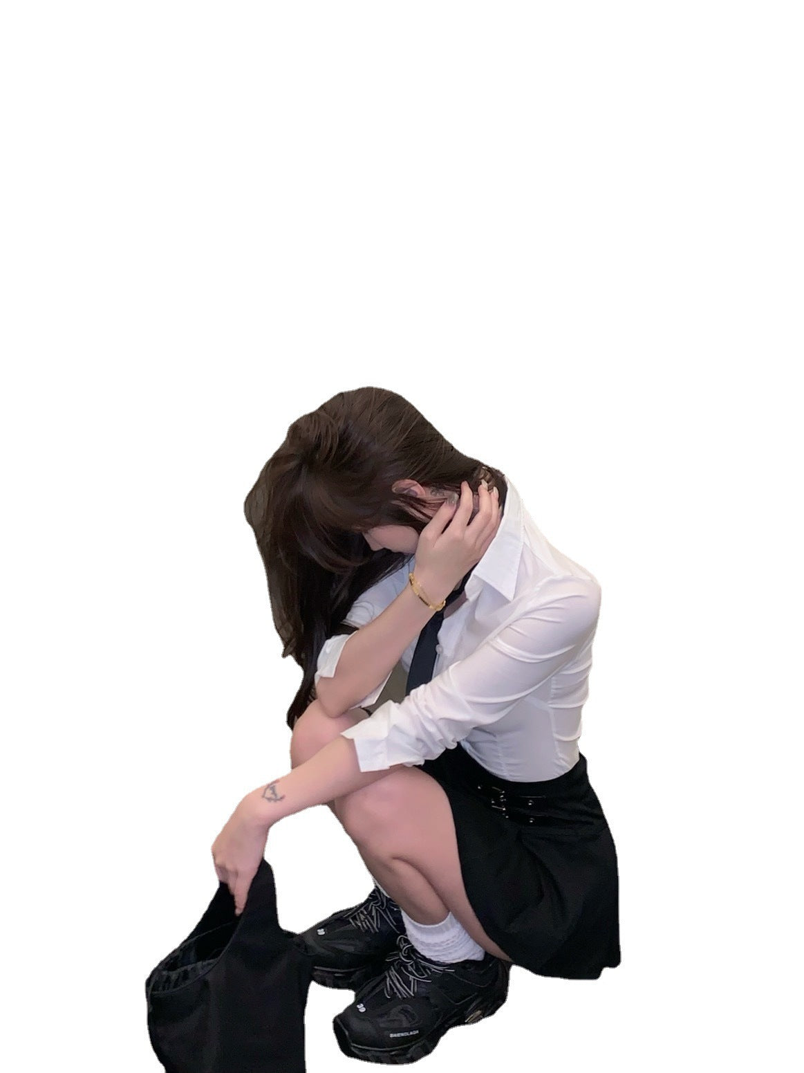 White Polo Collar Long Sleeve Shirt Women