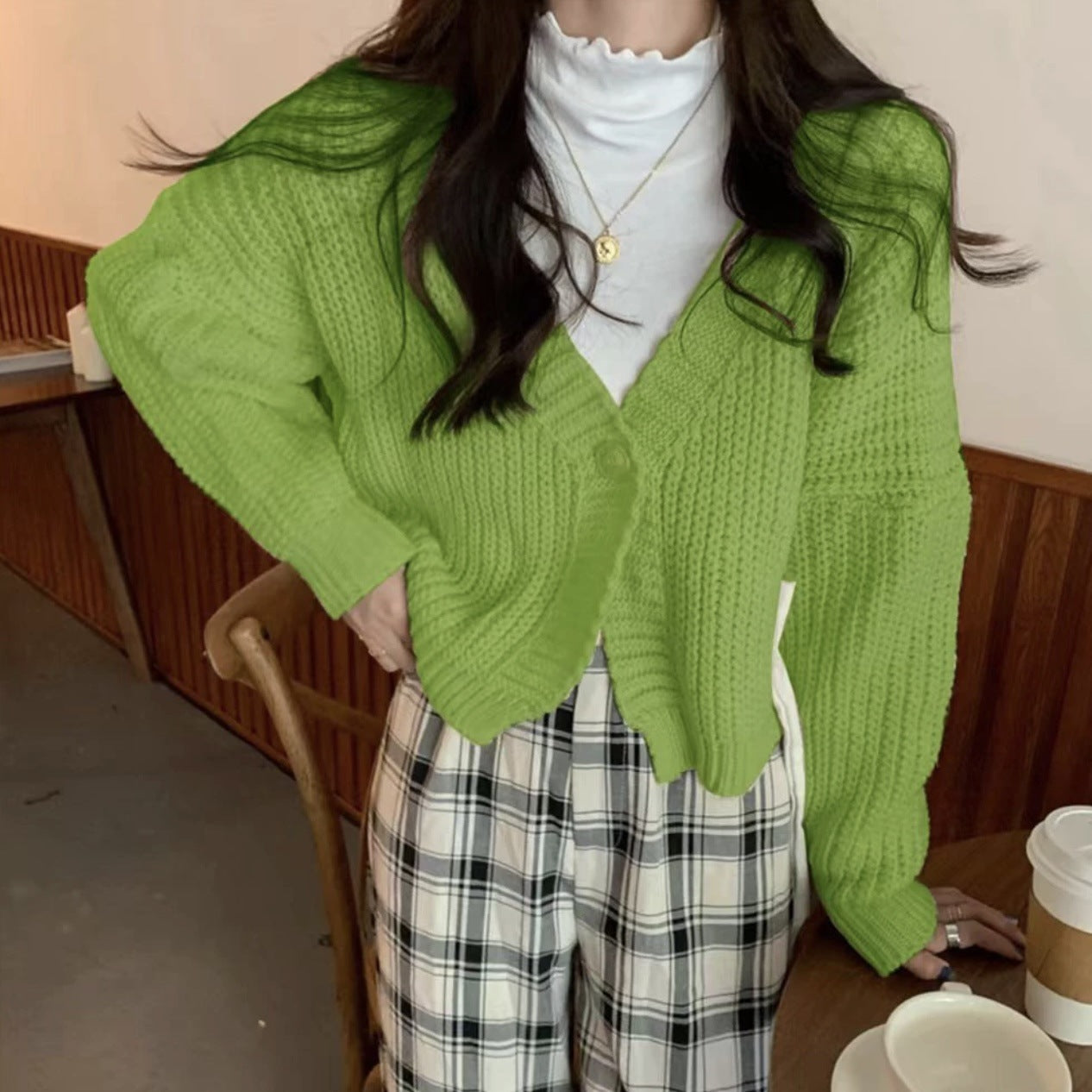 College Style Girls' Tops Loose Outer Wear Short Knitted Cardigan Sweater