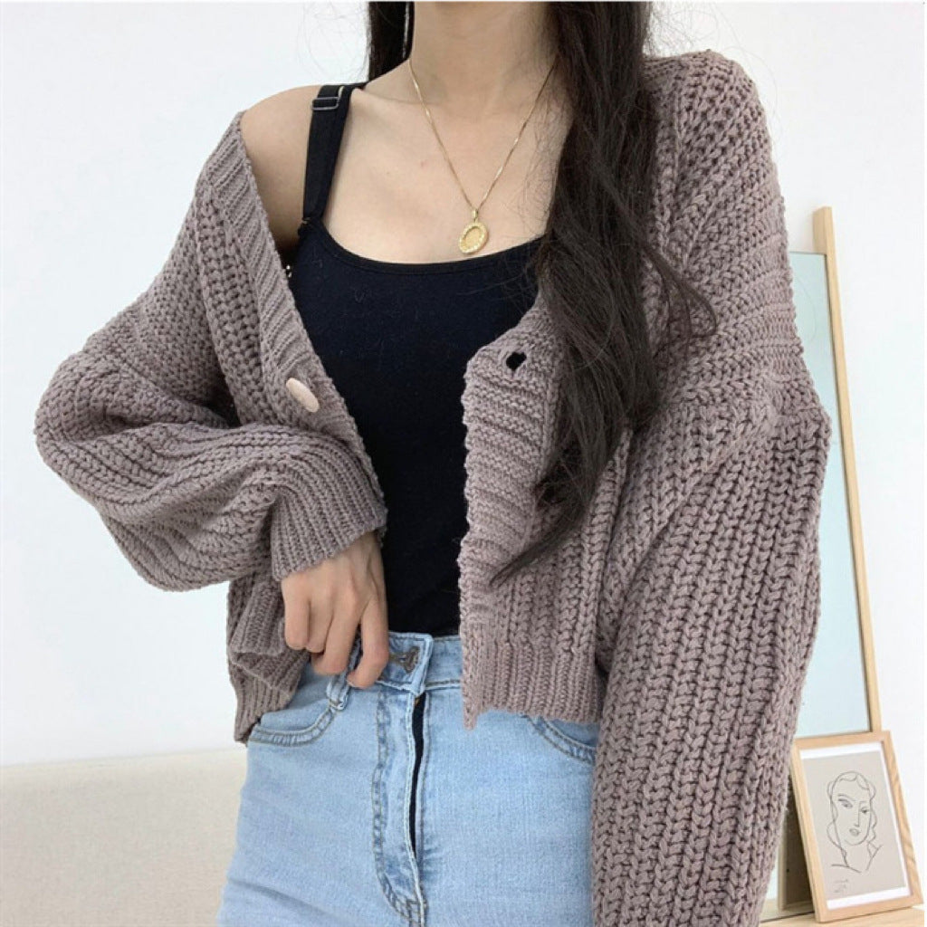 College Style Girls' Tops Loose Outer Wear Short Knitted Cardigan Sweater