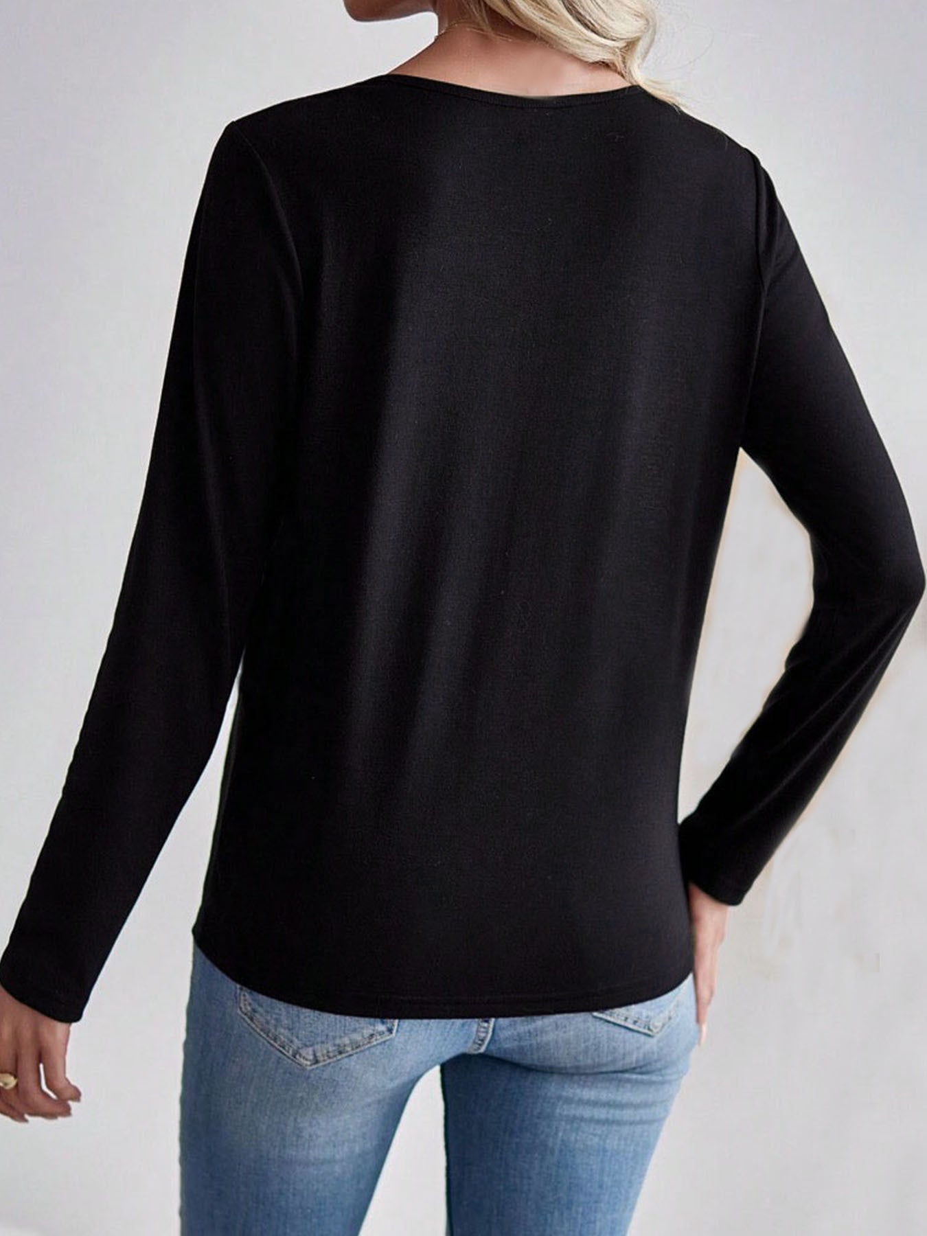 Casual Printed V-neck Long Sleeve T-shirt