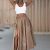 Women Two Piece Outfits Summer Cropped Vest Top High Waisted Slit Skirt Casual Matching Sets